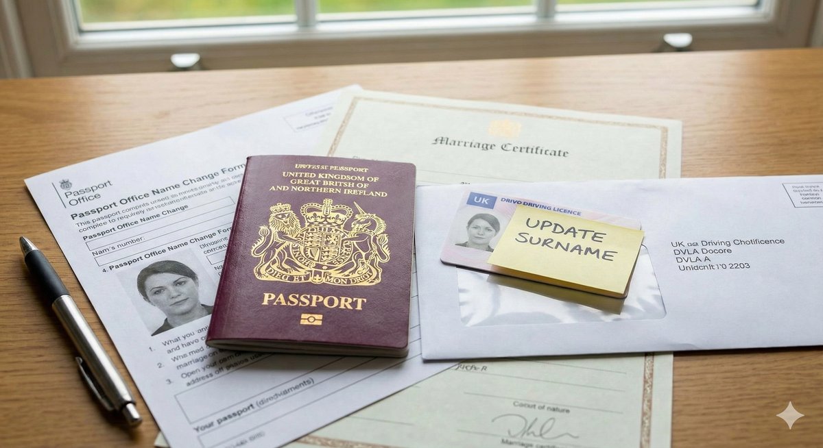 UK Passport and Driving Licence ready for name change update.
