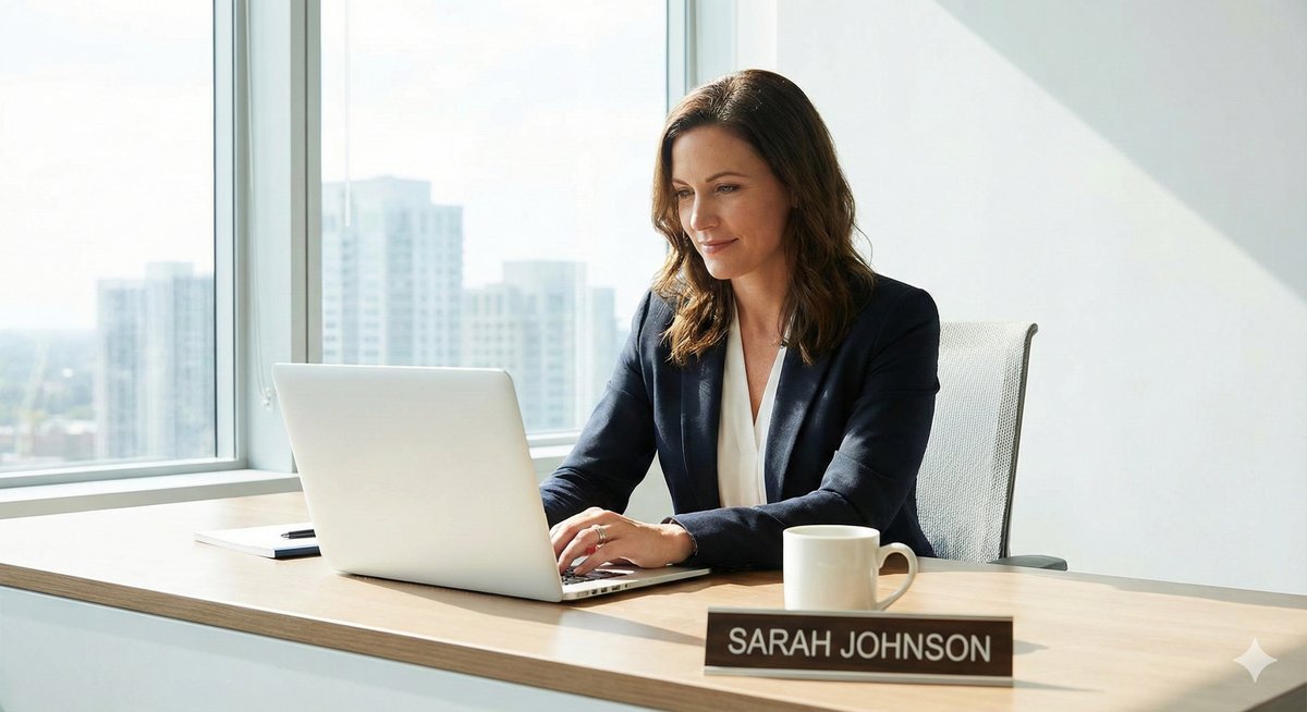 Professional woman keeping her maiden name for work after marriage.