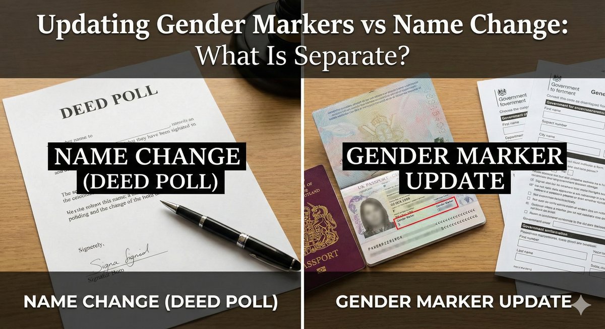 Updating gender marker vs name change UK passport rules.
