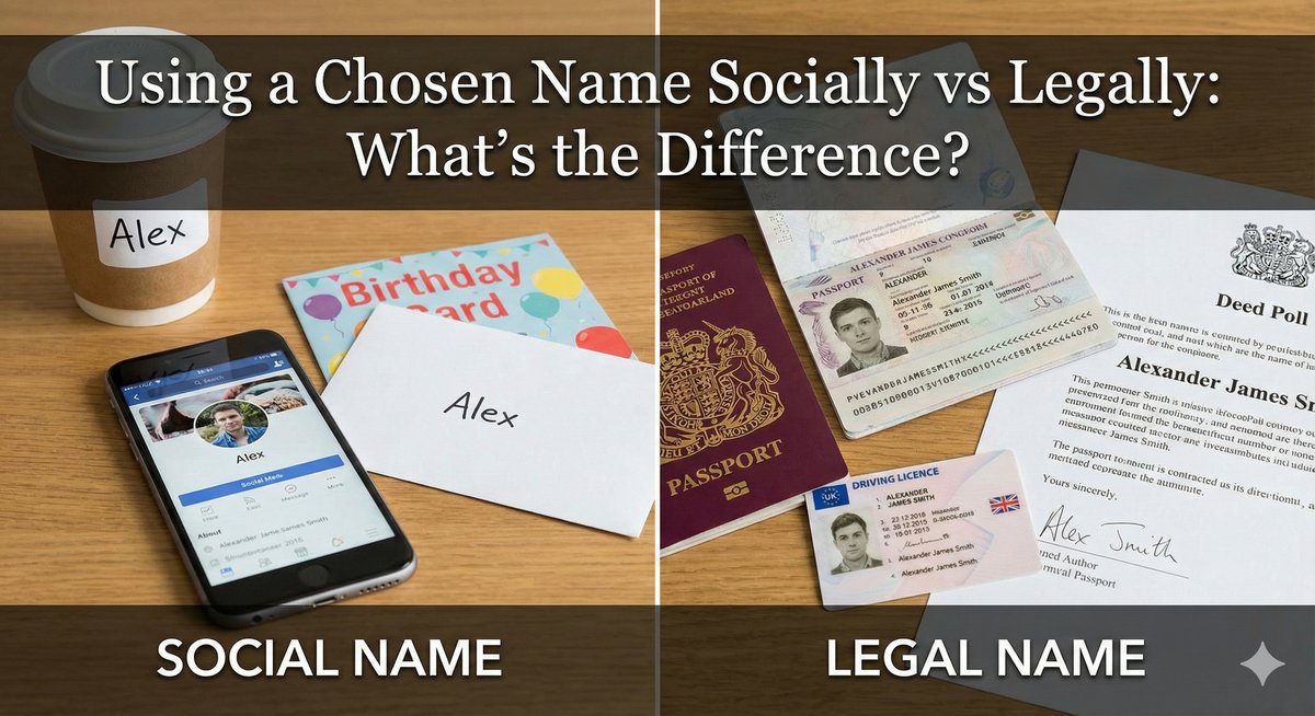 Social name vs legal name change UK differences.