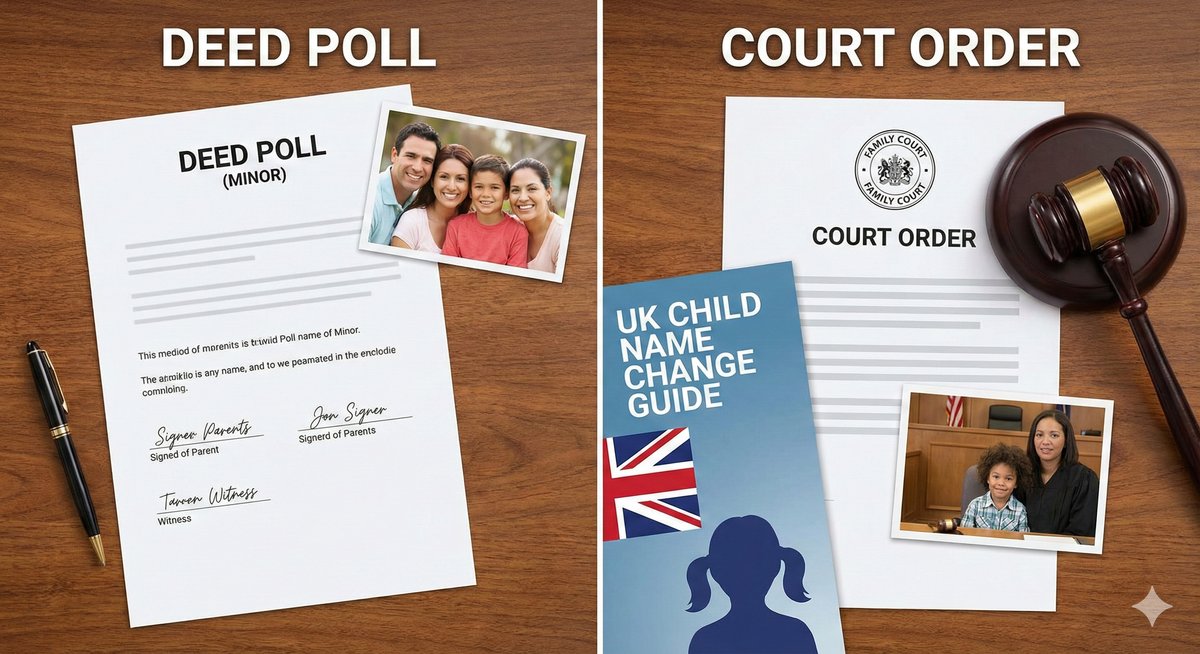Deed poll vs court order for changing child name UK.