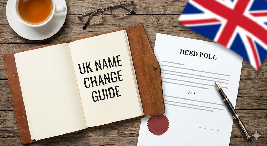 Person signing a legal UK deed poll document to change their name.