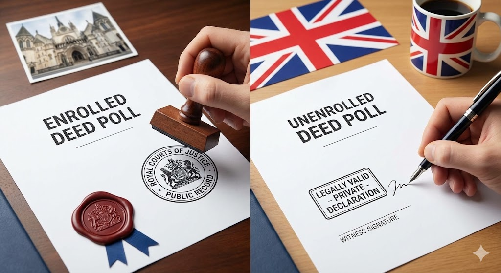 Comparison of enrolled and unenrolled deed polls in the UK.