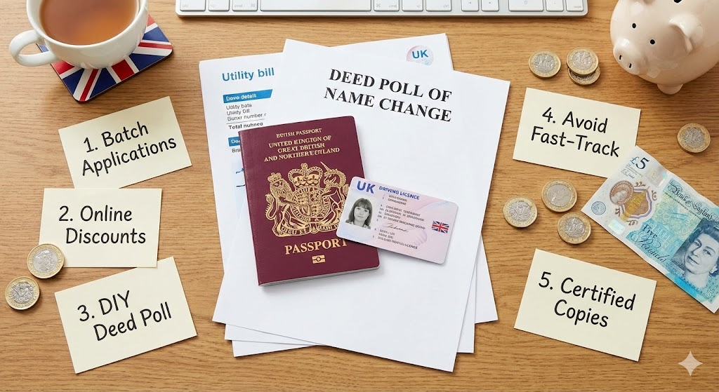Saving money on UK name change official document updates.