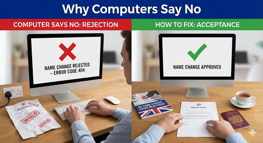 Computer system rejecting name change due to invalid characters.