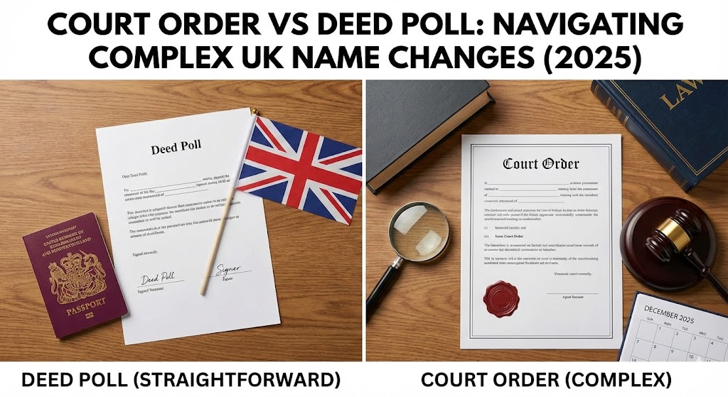 UK court order vs deed poll for child name change comparison.