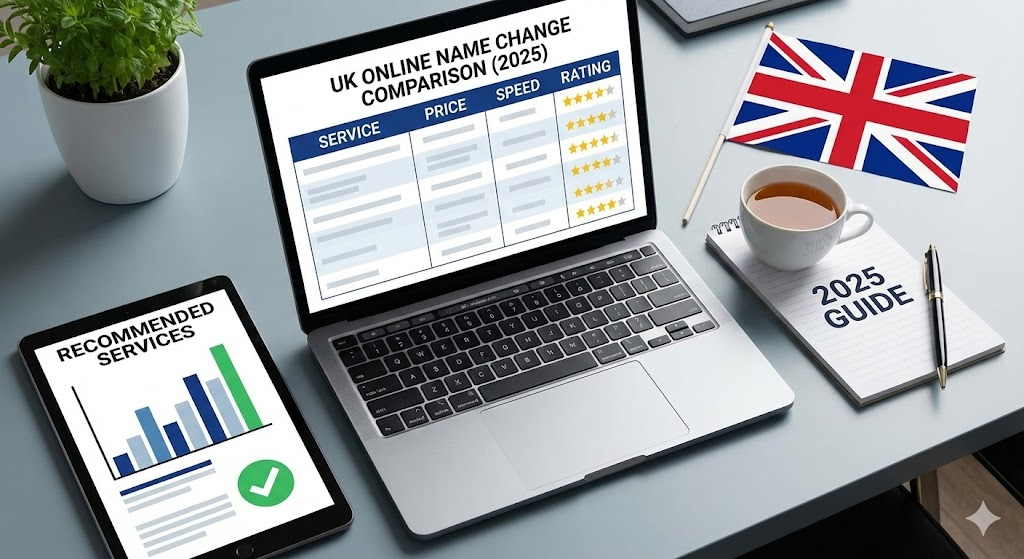 Comparison of UK name change and deed poll services.
