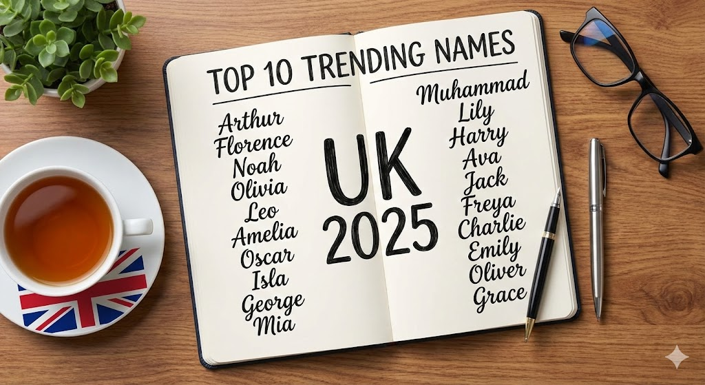 Top 10 trending names in the UK for 2025 name changes.