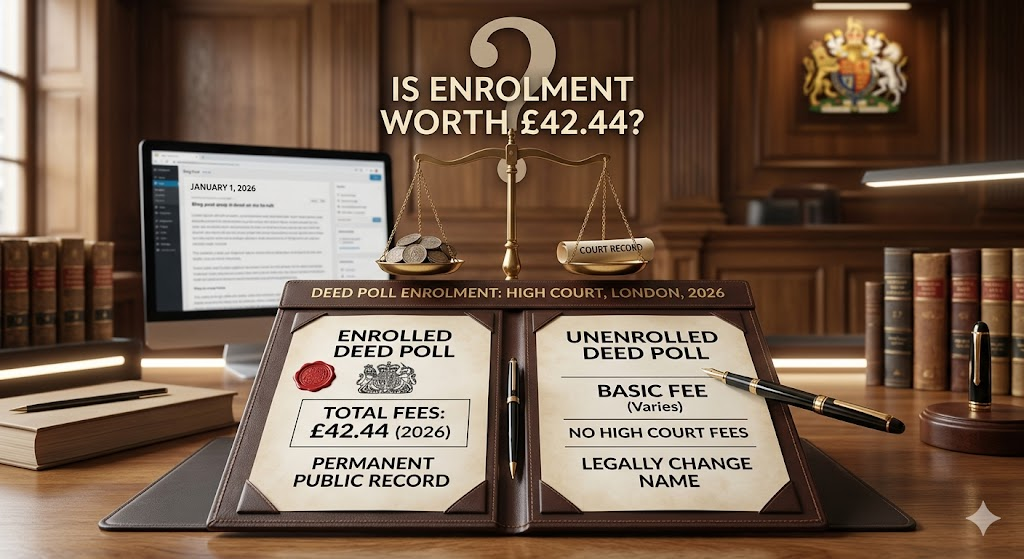 A comparison of expensive High Court legal fees versus a simple, low-cost unenrolled deed poll.
